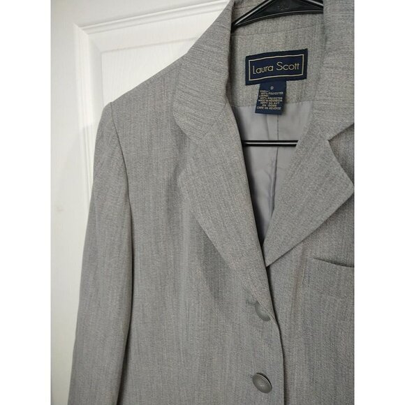 Laura Scott Grey Collared Lined Three Button Close Career Jacket Size 8 - Picture 5 of 16